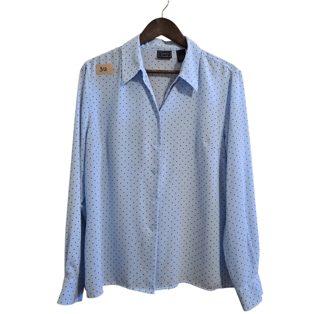 Vintage Laura Scott Women's Blouse Size 18 Button-Down Long Sleeve Polka Dot